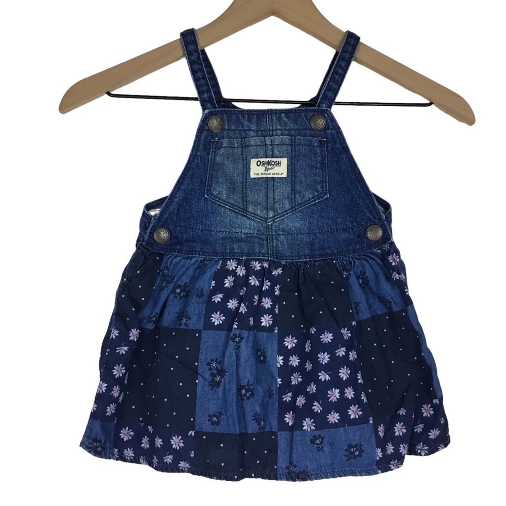 OSHKOSH Denim Patchwork Cotton Dress Floral Flowers Chambray Summer Size 2T